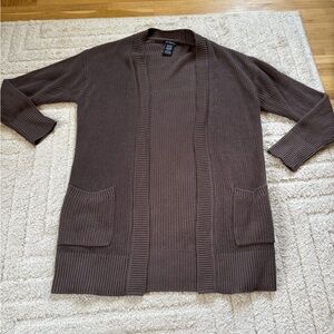 Brown Open-Front Knit Cardigan Sweater